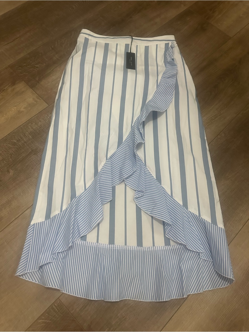 Romeo and Juliet couture Striped Blue and White Ruffle Wrap Midi Skirt